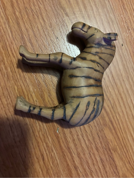 Other - Hand carved wooden teakwood zebra Figurine - Tan with Black Stripes